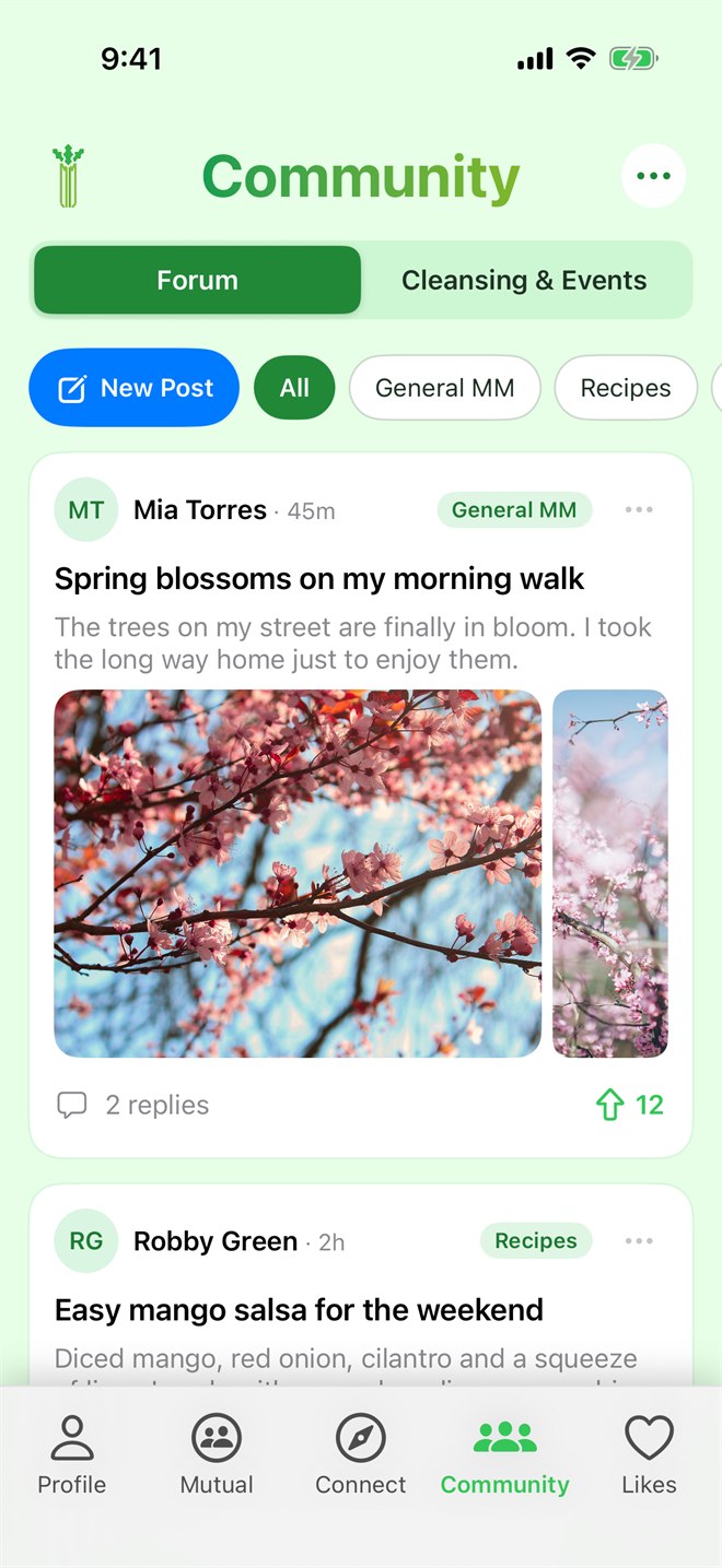 The Community Forum, with tag filters and posts from members